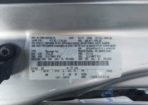 2012 Ford Focus Sel from USA, damaged, VIN 1FAHP3M23CL404236